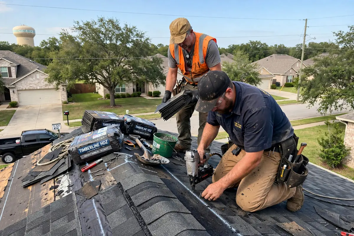 Texas City Roof Leak Repair technician inspecting a shingle roof