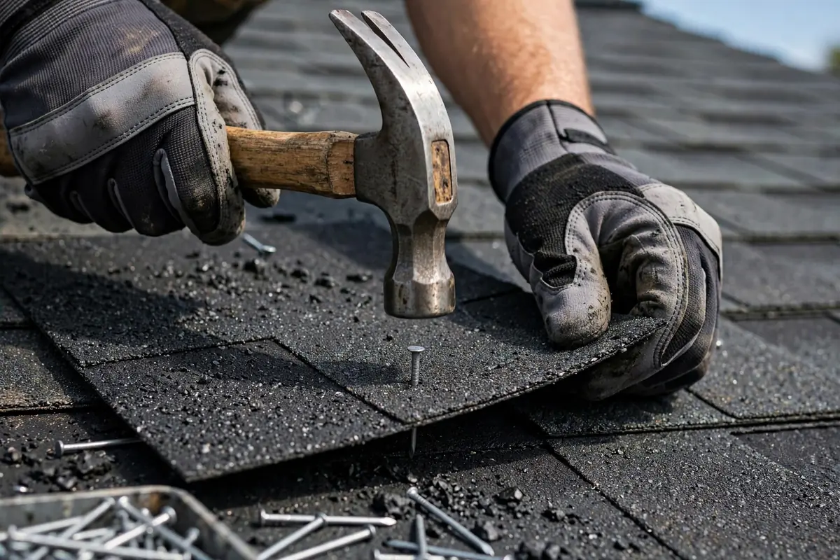 Roofer sealing flashing on a Texas City TX roof