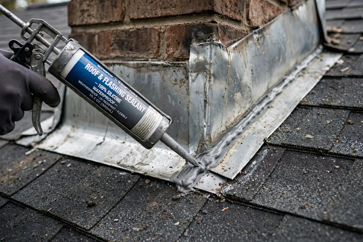 Roof flashing repair around a chimney
